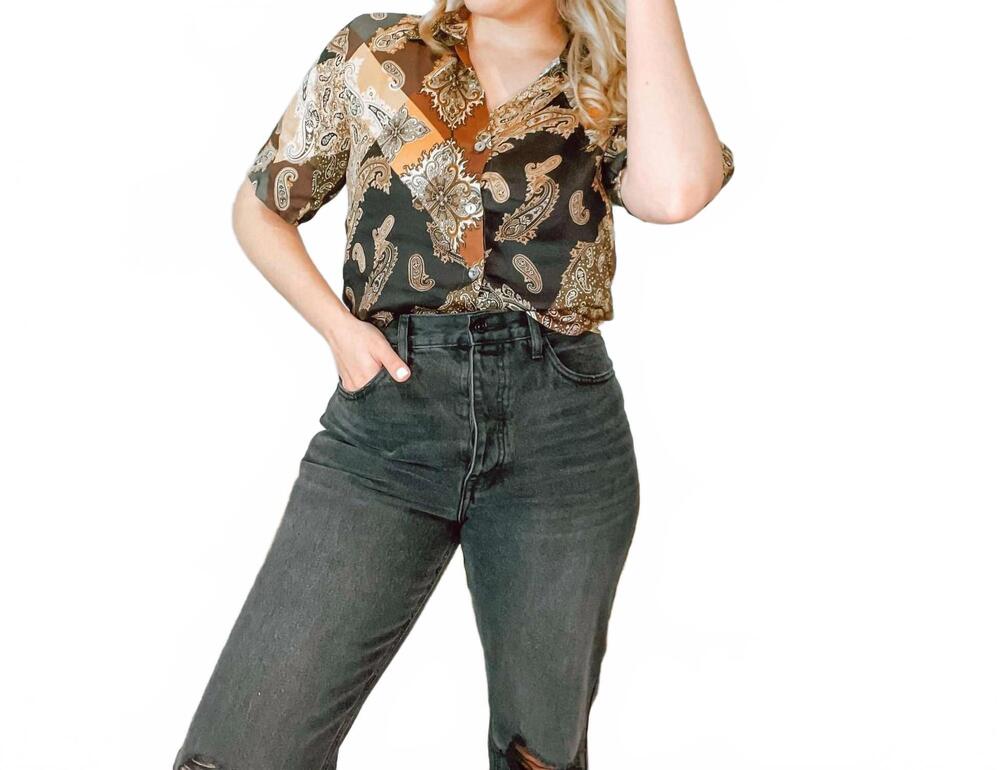 NEW OLIVACEOUS marley button down shirt in brown/black